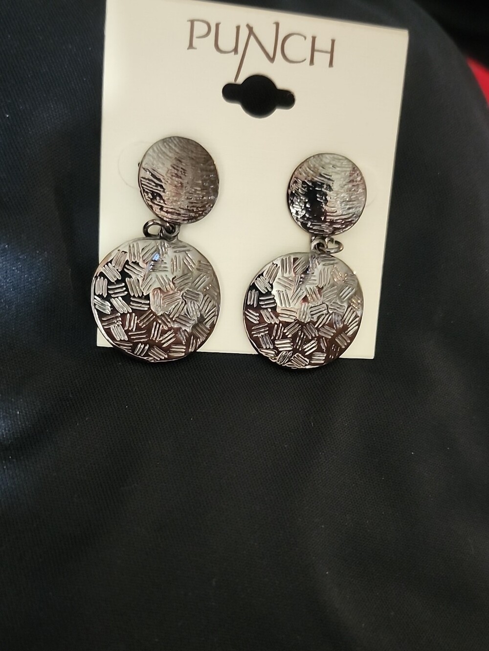 Silver Textured Double Disc Drop Earrings